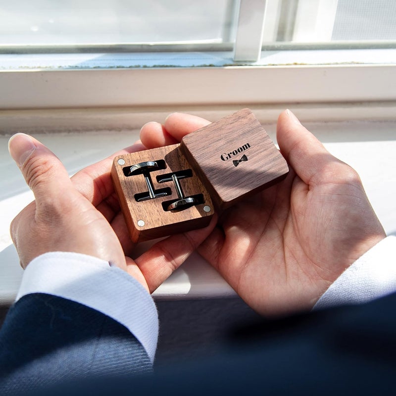MUUJEE Cufflinks with Engraved Wood Gift Box - Image 4